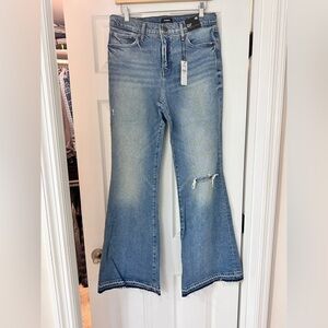 Express Light Blue Distressed Flare Jeans